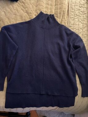 Prim Navy Mock Neck Women's Sweater - Comfortable Layered Hem